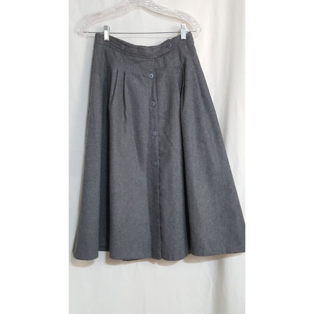 Summit Sportswear skirt Vintage wool blend gray button front A-Line Midi Pockets - Picture 5 of 9